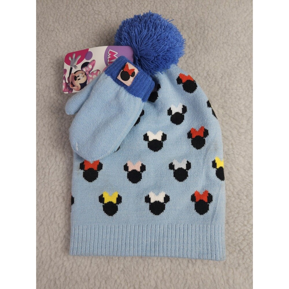 Disney Junior Minnie Mouse Blue Winter Hat Glove Combo Toddler Kids